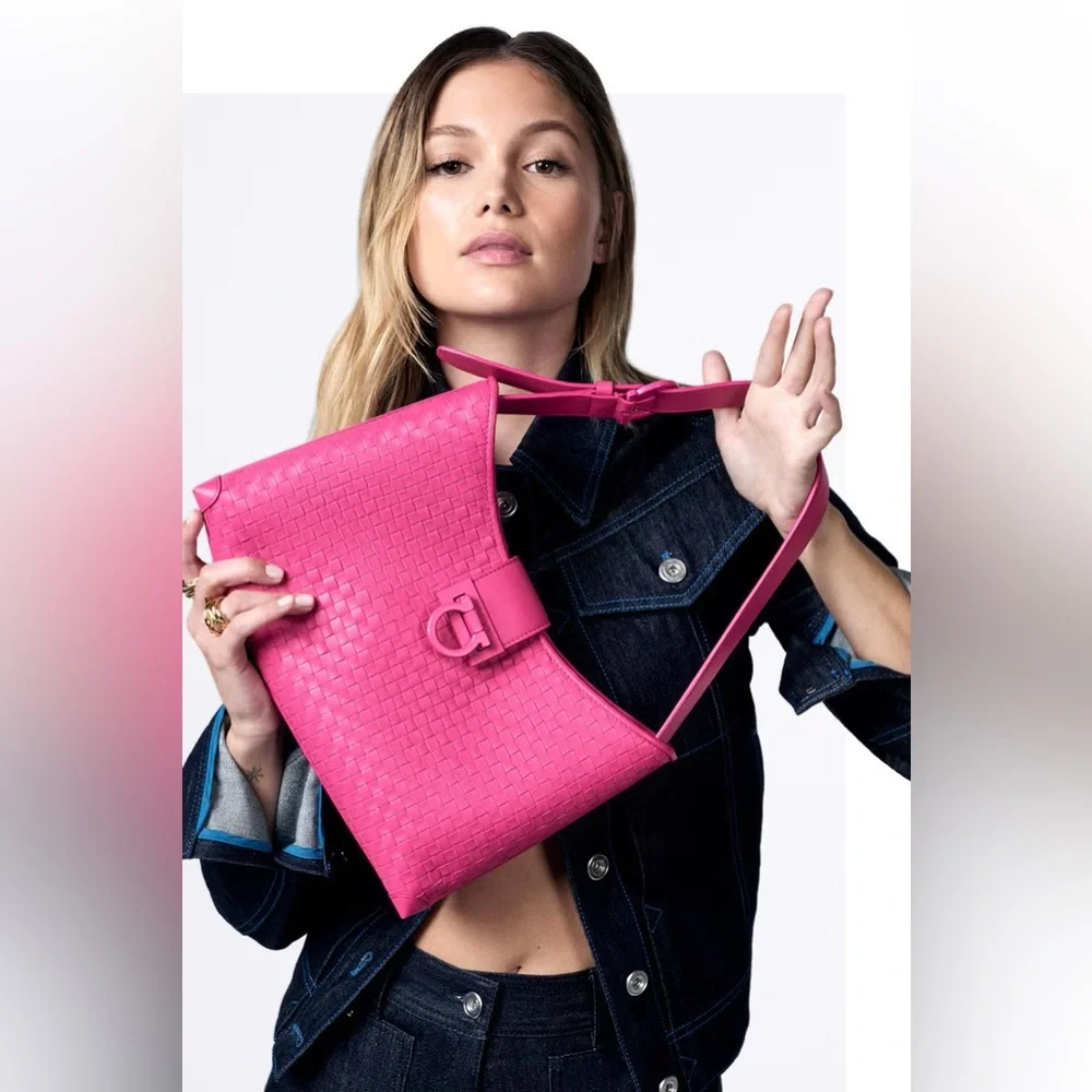 Salvatore Ferragamo Trifolio Intrecciato woven leather pink shoulder hobo bag